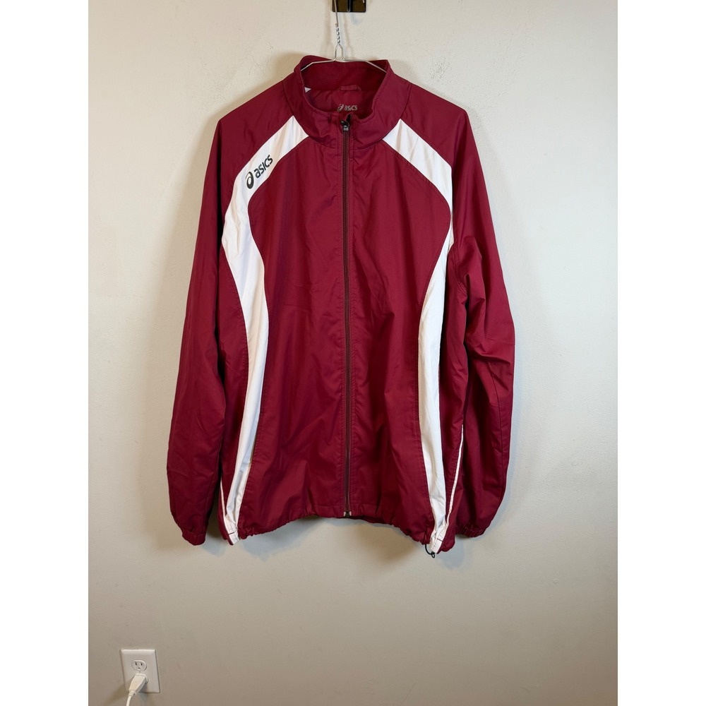 ASICS Mens Track Jacket Windbreaker Mesh Lined Maroon Red White XL